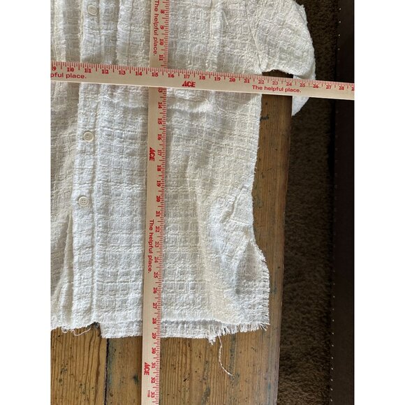 MNML‎ Womens white tan blouse medium long sleeve polyester collared button up - Picture 8 of 8